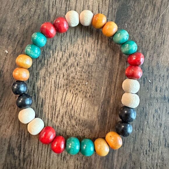 EUC - 3 Beaded Bracelets - Stacking - Brown; Multi; and Black with White Bead - Picture 5 of 7